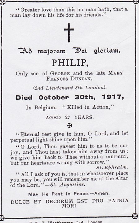 Image of Philip Duncan's memorial card