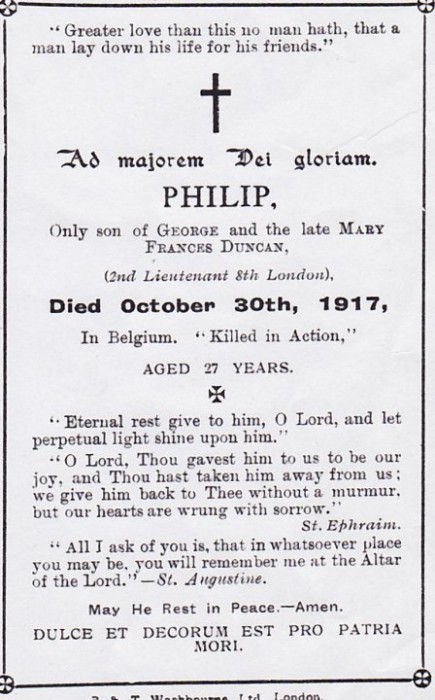 Image of Philip Duncan's memorial card